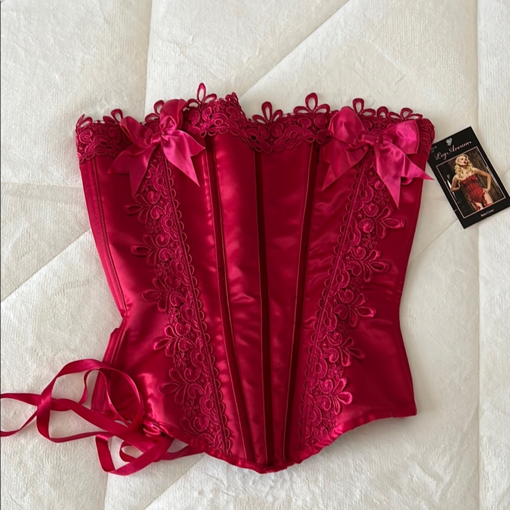 Red Shapewear Corset with Boning and Scalloped Trim
